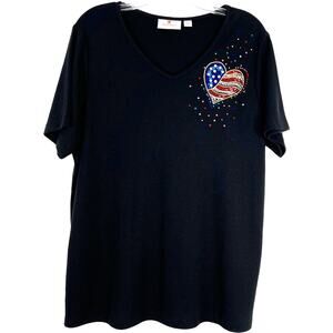 Quacker Factory by Jeanne Bice Top Heart/American Flag Americana T-Shirt S Large